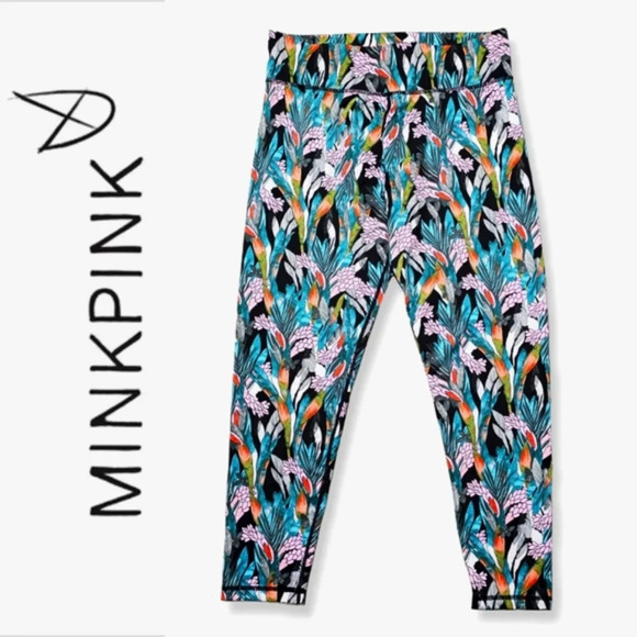 MINKPINK Move Multi-Color Tropical Print Workout Leggings, L - Picture 1 of 12